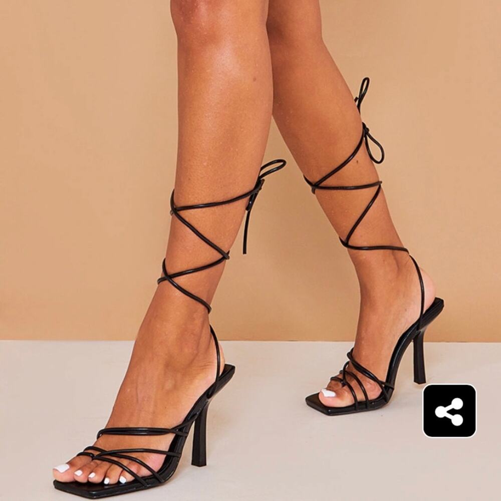 Good American Cage Slanted Neoprene Slanted Sandals/Lace Up Sz 7.5